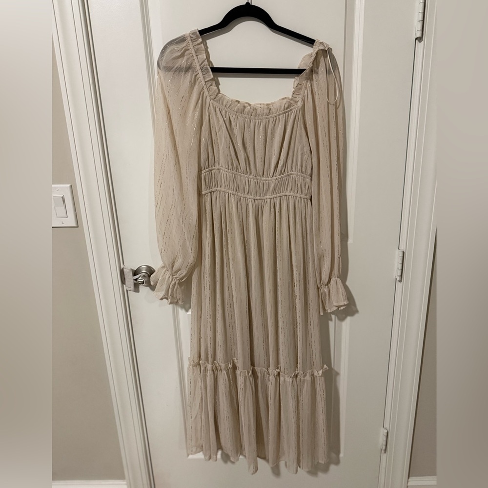 Moon River Cream Long Sleeve Dress